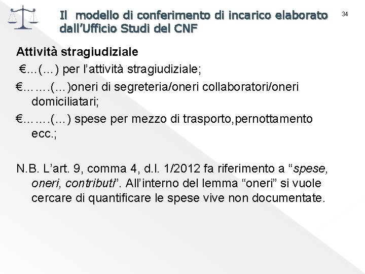 Il modello di conferimento di incarico elaborato dall’Ufficio Studi del CNF Attività stragiudiziale €…(…)