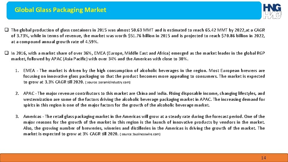 Global Glass Packaging Market q The global production of glass containers in 2015 was