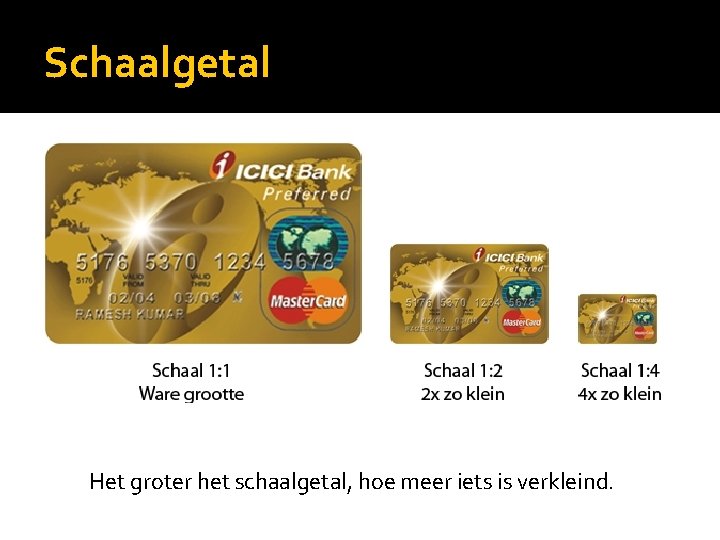 Schaalgetal Het groter het schaalgetal, hoe meer iets is verkleind. 