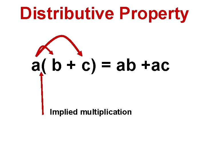 Distributive Property a( b + c) = ab +ac Implied multiplication 