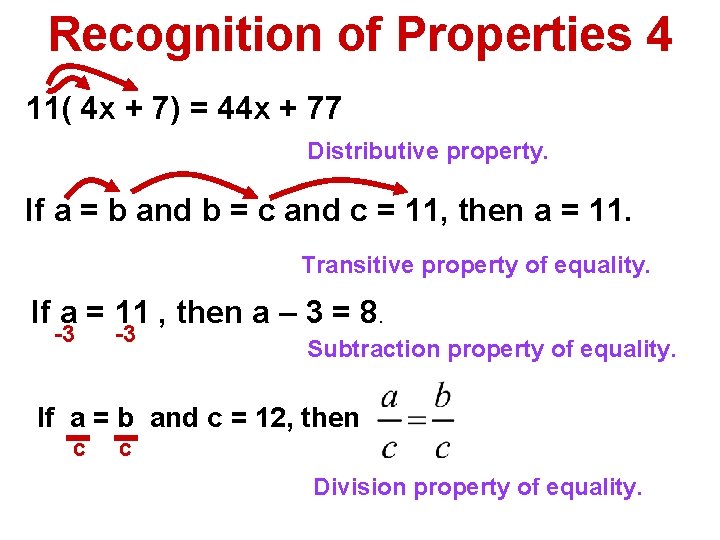 Recognition of Properties 4 11( 4 x + 7) = 44 x + 77