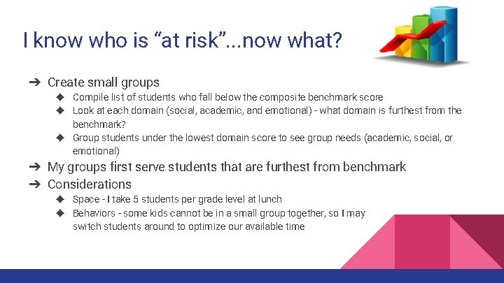 I know who is “at risk”. . . now what? ➔ Create small groups