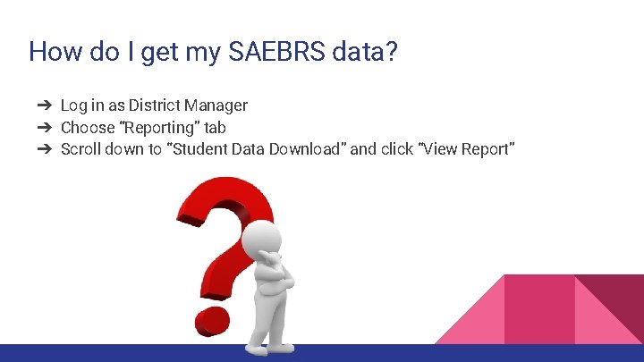 How do I get my SAEBRS data? ➔ Log in as District Manager ➔