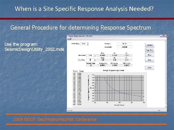 When is a Site Specific Response Analysis Needed? General Procedure for determining Response Spectrum