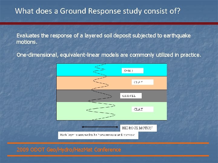 What does a Ground Response study consist of? Evaluates the response of a layered