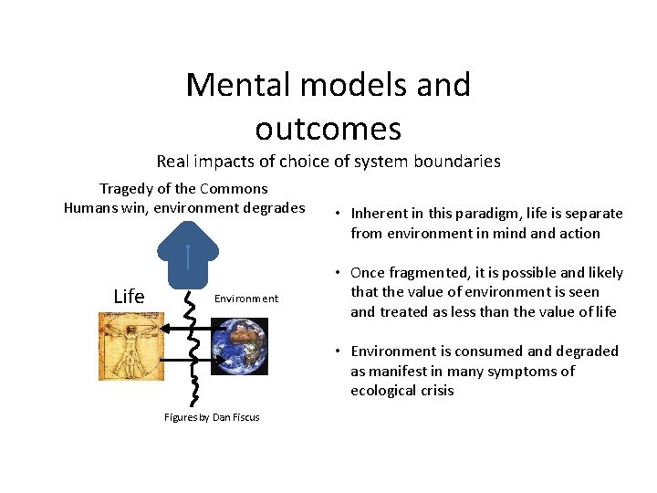 Mental models and outcomes Real impacts of choice of system boundaries Tragedy of the
