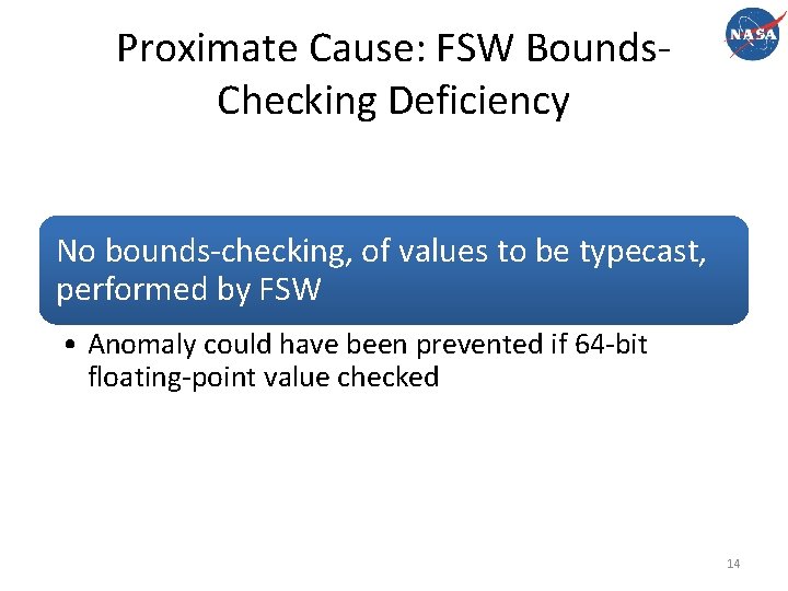 Proximate Cause: FSW Bounds. Checking Deficiency No bounds-checking, of values to be typecast, performed