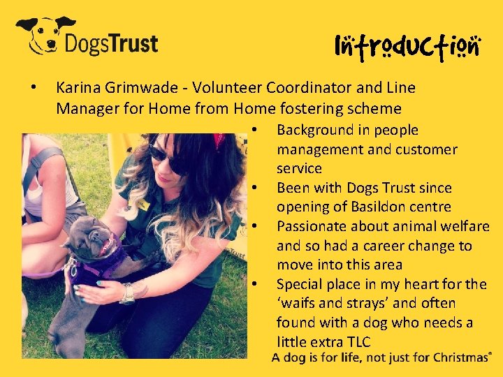 Introduction • Karina Grimwade - Volunteer Coordinator and Line Manager for Home from Home