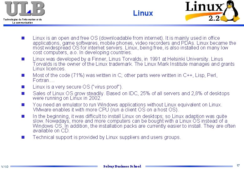 Linux Technologies de l’information et de La communication n n n n V. 1.