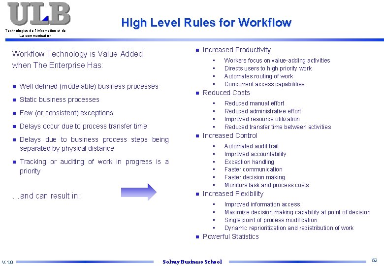 Technologies de l’information et de La communication High Level Rules for Workflow n Workflow