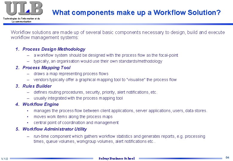What components make up a Workflow Solution? Technologies de l’information et de La communication