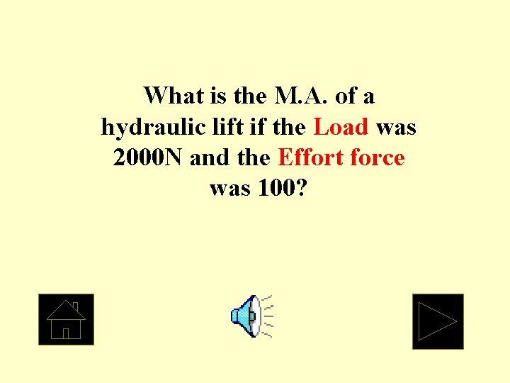 What is the M. A. of a hydraulic lift if the Load was 2000
