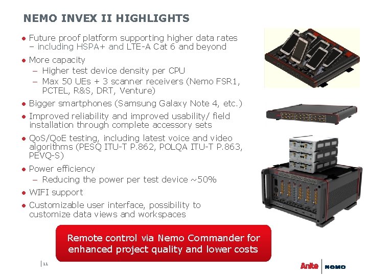 NEMO INVEX II HIGHLIGHTS ● Future proof platform supporting higher data rates – including NEMO INVEX II HIGHLIGHTS ● Future proof platform supporting higher data rates – including