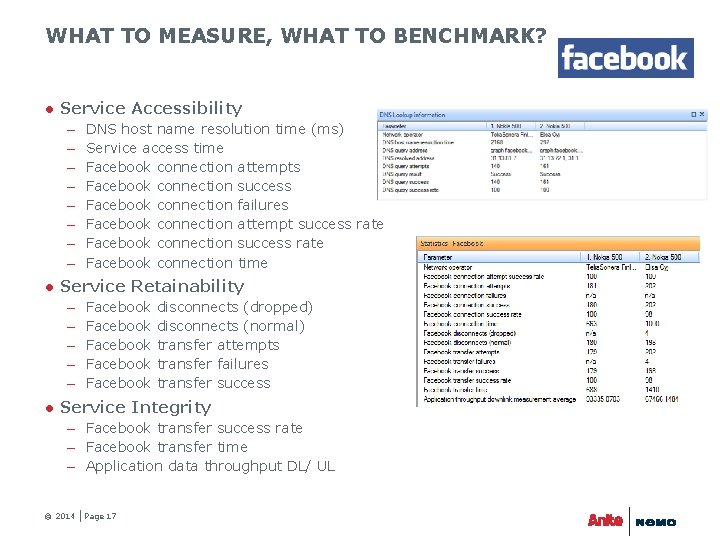 WHAT TO MEASURE, WHAT TO BENCHMARK? ● Service Accessibility – – – – DNS