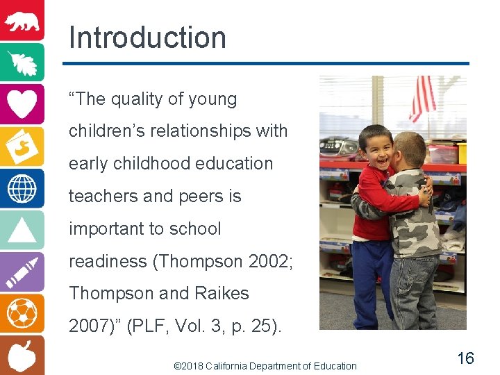 Introduction “The quality of young children’s relationships with early childhood education teachers and peers