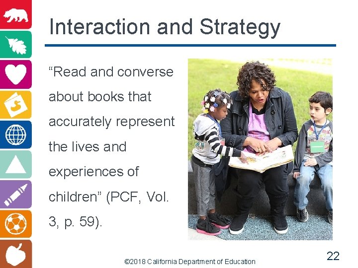Interaction and Strategy (1) “Read and converse about books that accurately represent the lives