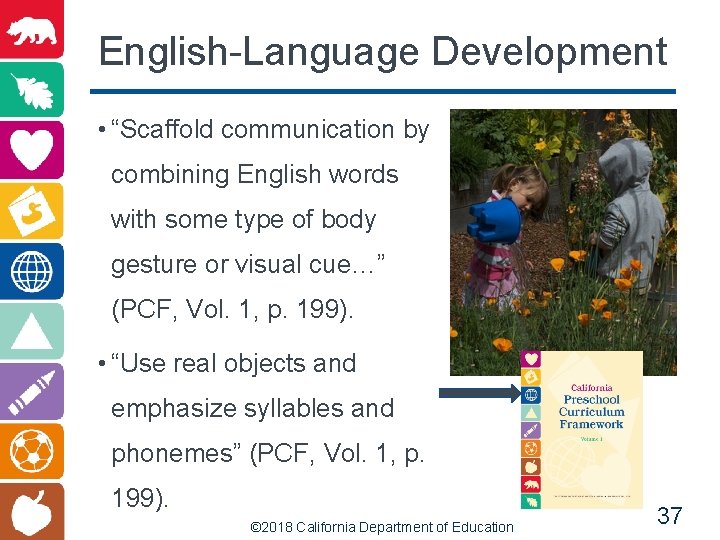 English-Language Development • “Scaffold communication by combining English words with some type of body