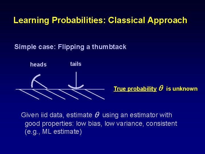 Learning Probabilities: Classical Approach Simple case: Flipping a thumbtack heads tails True probability q