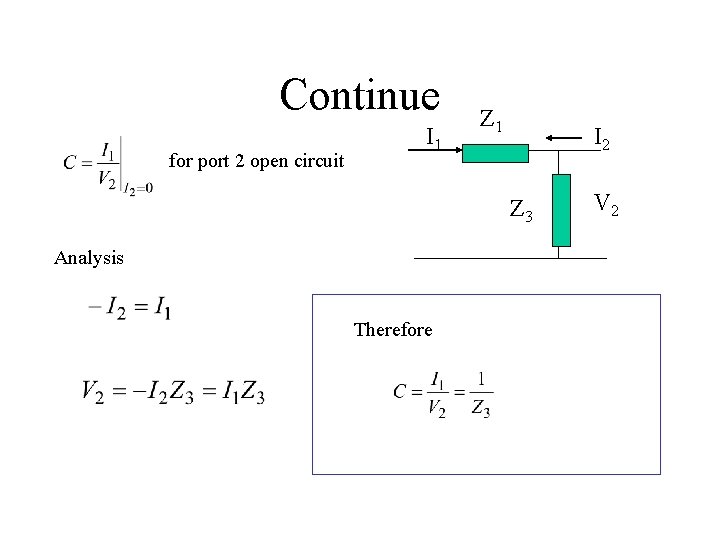 Continue for port 2 open circuit I 1 Z 1 I 2 Z 3 Continue for port 2 open circuit I 1 Z 1 I 2 Z 3