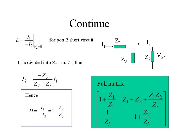 Continue for port 2 short circuit I 1 is divided into Z 2 and Continue for port 2 short circuit I 1 is divided into Z 2 and