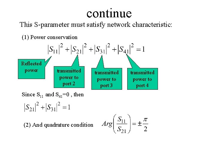 continue This S-parameter must satisfy network characteristic: (1) Power conservation Reflected power transmitted power continue This S-parameter must satisfy network characteristic: (1) Power conservation Reflected power transmitted power