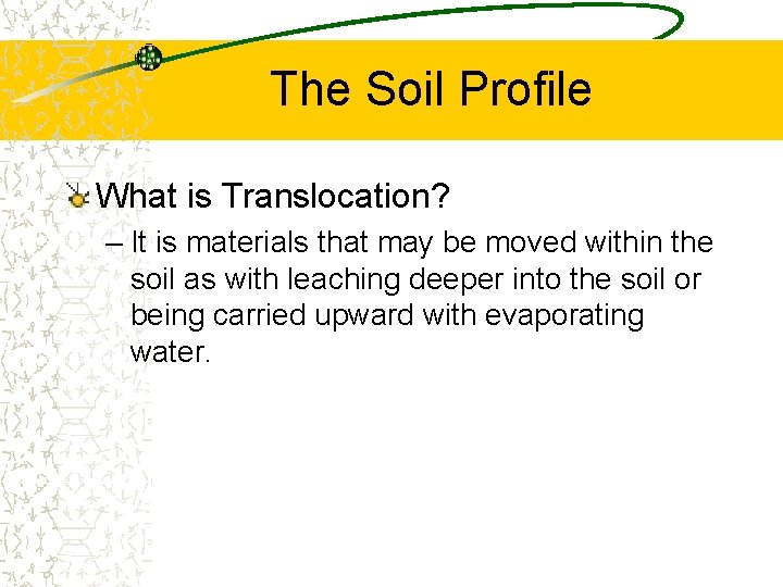 The Soil Profile What is Translocation? – It is materials that may be moved