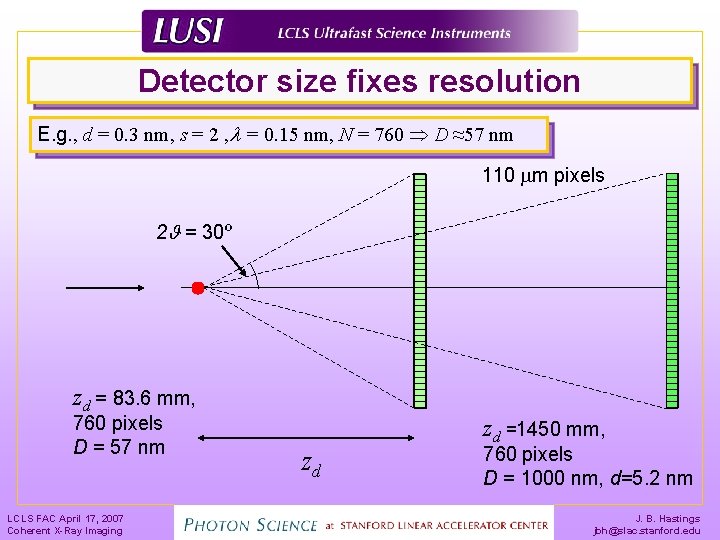 Detector size fixes resolution E. g. , d = 0. 3 nm, s =