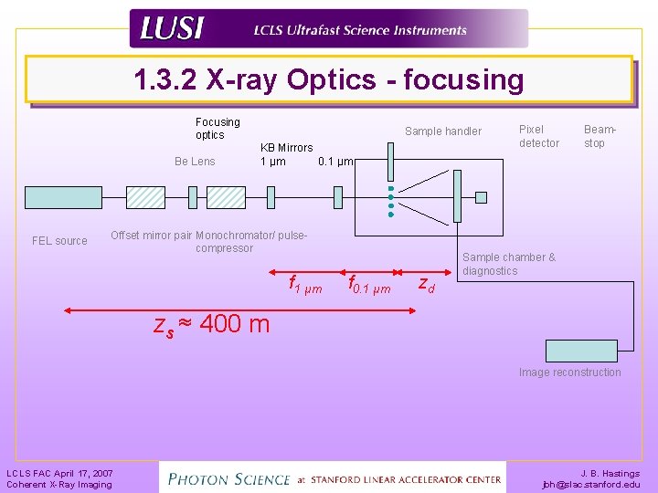 1. 3. 2 X-ray Optics - focusing Focusing optics Be Lens FEL source Sample