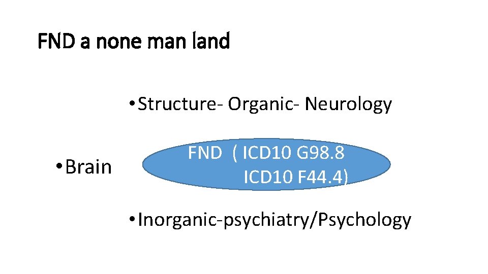 FND a none man land • Structure- Organic- Neurology • Brain FND ( ICD