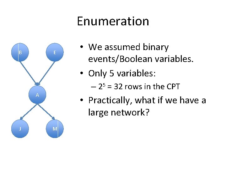 Enumeration B E – 25 = 32 rows in the CPT A J •