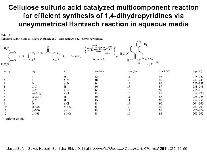 Cellulose sulfuric acid catalyzed multicomponent reaction for efficient synthesis of 1, 4 -dihydropyridines via