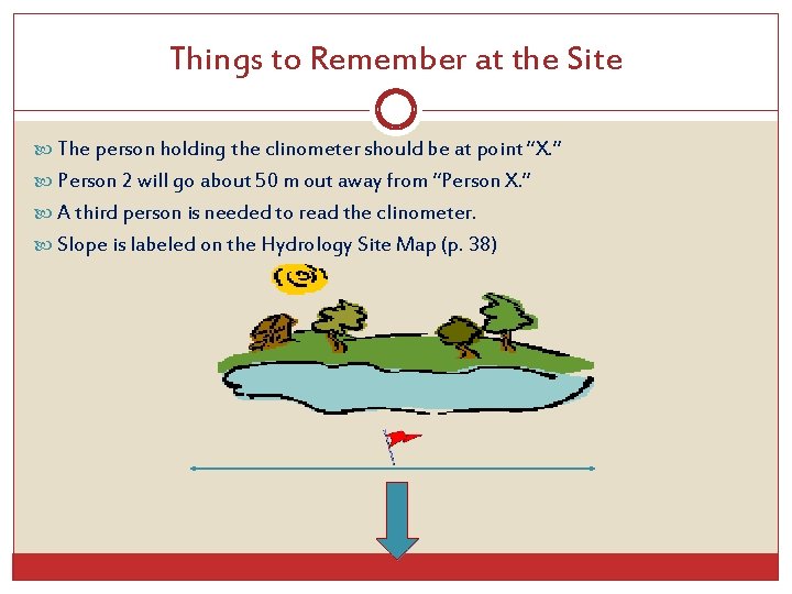 Things to Remember at the Site The person holding the clinometer should be at