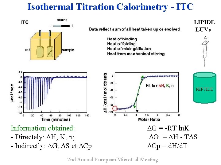 Isothermal Titration Calorimetry - ITC LIPIDE LUVs PEPTIDE Information obtained: - Directely: H, K,