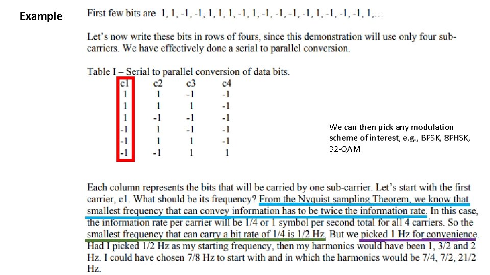 Example We can then pick any modulation scheme of interest, e. g. , BPSK,