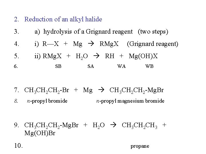 2. Reduction of an alkyl halide 3. a) hydrolysis of a Grignard reagent (two