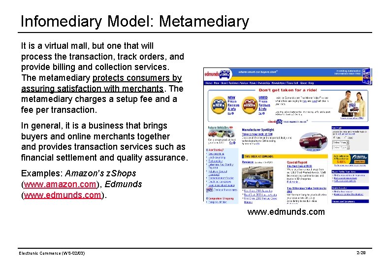 Infomediary Model: Metamediary It is a virtual mall, but one that will process the