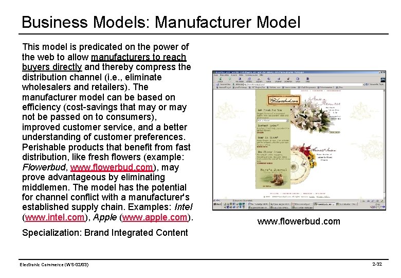 Business Models: Manufacturer Model This model is predicated on the power of the web