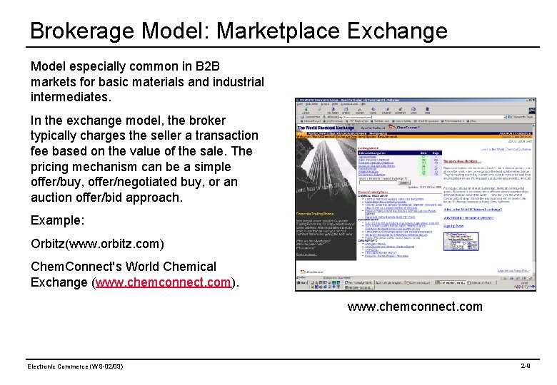 Brokerage Model: Marketplace Exchange Model especially common in B 2 B markets for basic