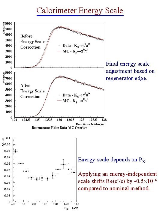 Calorimeter Energy Scale Final energy scale adjustment based on regenerator edge. Energy scale depends