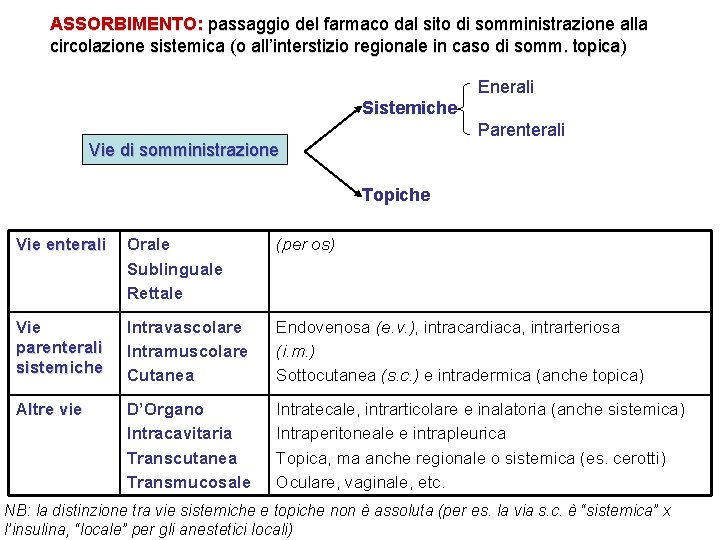 ASSORBIMENTO: passaggio del farmaco dal sito di somministrazione alla circolazione sistemica (o all’interstizio regionale