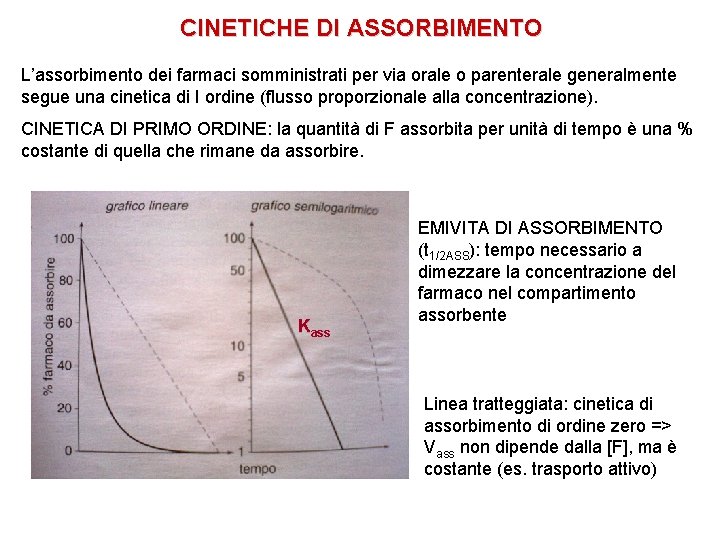 CINETICHE DI ASSORBIMENTO L’assorbimento dei farmaci somministrati per via orale o parenterale generalmente segue