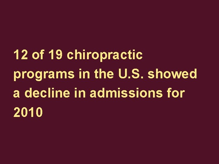 12 of 19 chiropractic programs in the U. S. showed a decline in admissions