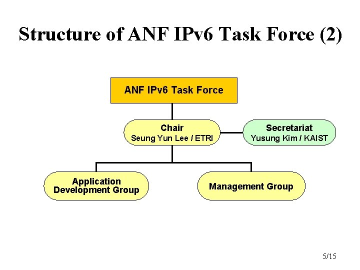 Structure of ANF IPv 6 Task Force (2) ANF IPv 6 Task Force Chair