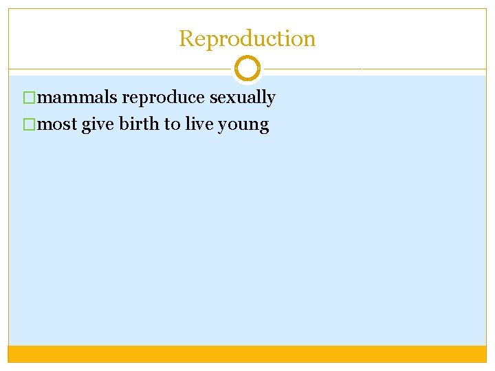 Reproduction �mammals reproduce sexually �most give birth to live young 