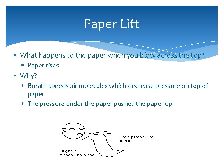 Paper Lift What happens to the paper when you blow across the top? Paper