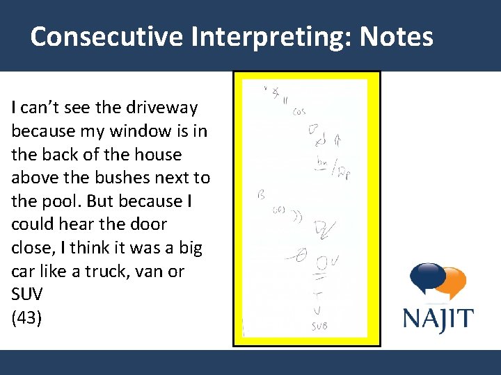 Consecutive Interpreting: Notes I can’t see the driveway because my window is in the
