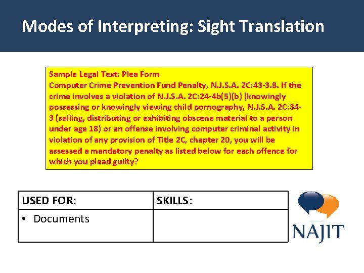 Modes of Interpreting: Sight Translation Sample Legal Text: Plea Form Computer Crime Prevention Fund