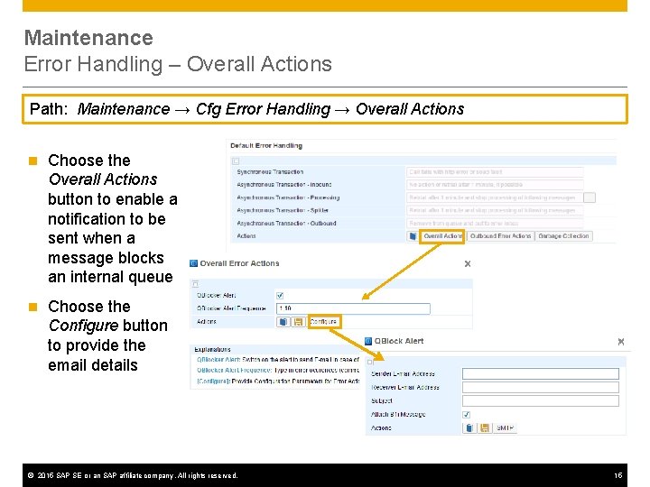 Maintenance Error Handling – Overall Actions Path: Maintenance → Cfg Error Handling → Overall