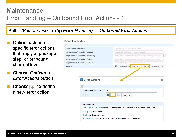 Maintenance Error Handling – Outbound Error Actions - 1 Path: Maintenance → Cfg Error