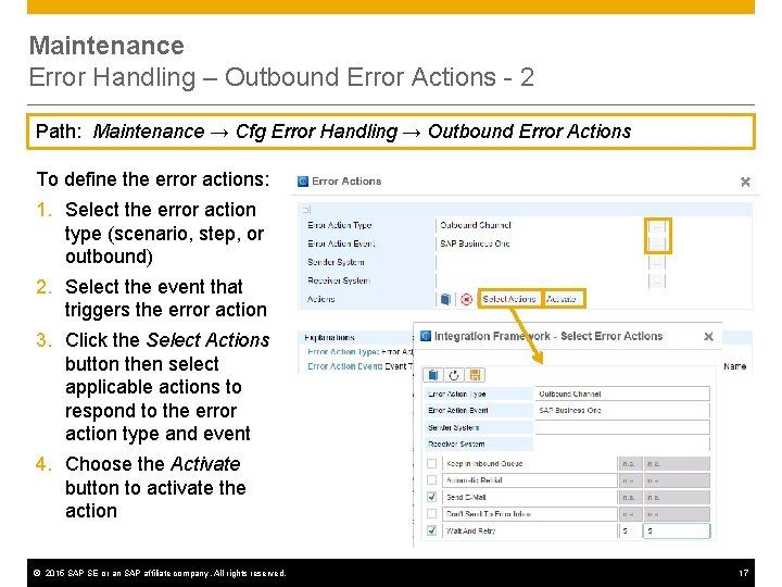 Maintenance Error Handling – Outbound Error Actions - 2 Path: Maintenance → Cfg Error